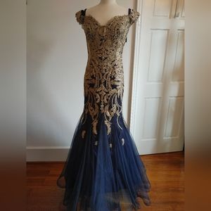 Navy/Gold Dress / Quinceañera Dress / Prom Dress / Ball Gown